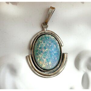 Opal Modernist Semi-Precious Gemstone Minimalist Sterling Silver Vintage Pendant